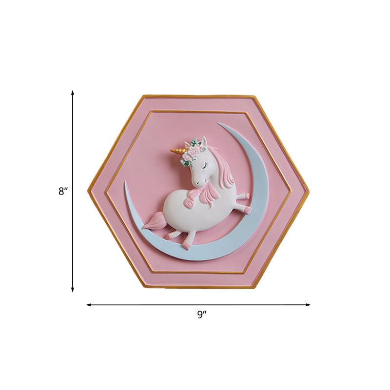 Skørter | Pink Unicorn Sconce Lighting with Hexagon Design Cartoon LED Resin Pull Chain Wall Lamp