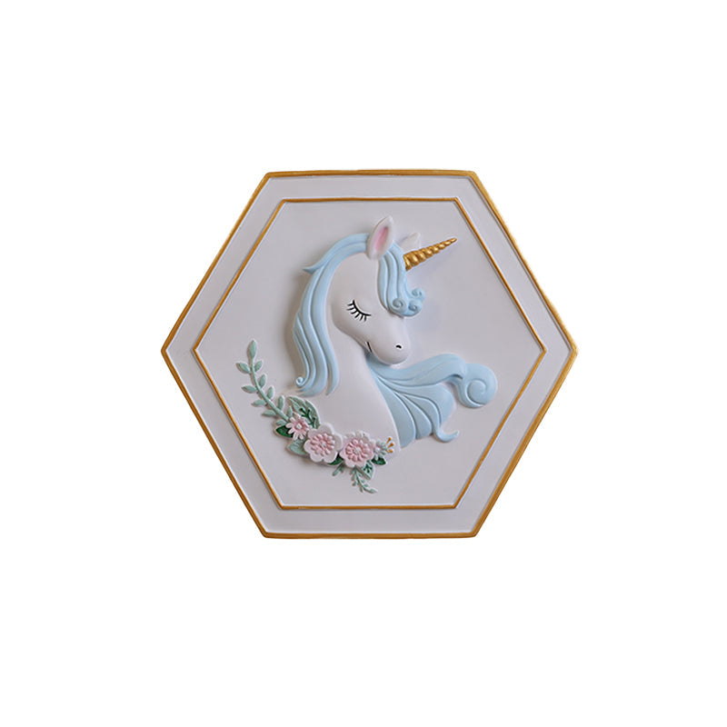 Skørter | Pink Unicorn Sconce Lighting with Hexagon Design Cartoon LED Resin Pull Chain Wall Lamp
