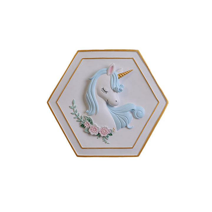 Skørter | Pink Unicorn Sconce Lighting with Hexagon Design Cartoon LED Resin Pull Chain Wall Lamp