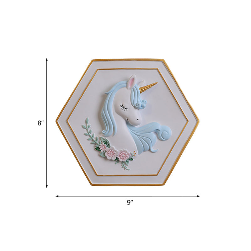Skørter | Pink Unicorn Sconce Lighting with Hexagon Design Cartoon LED Resin Pull Chain Wall Lamp