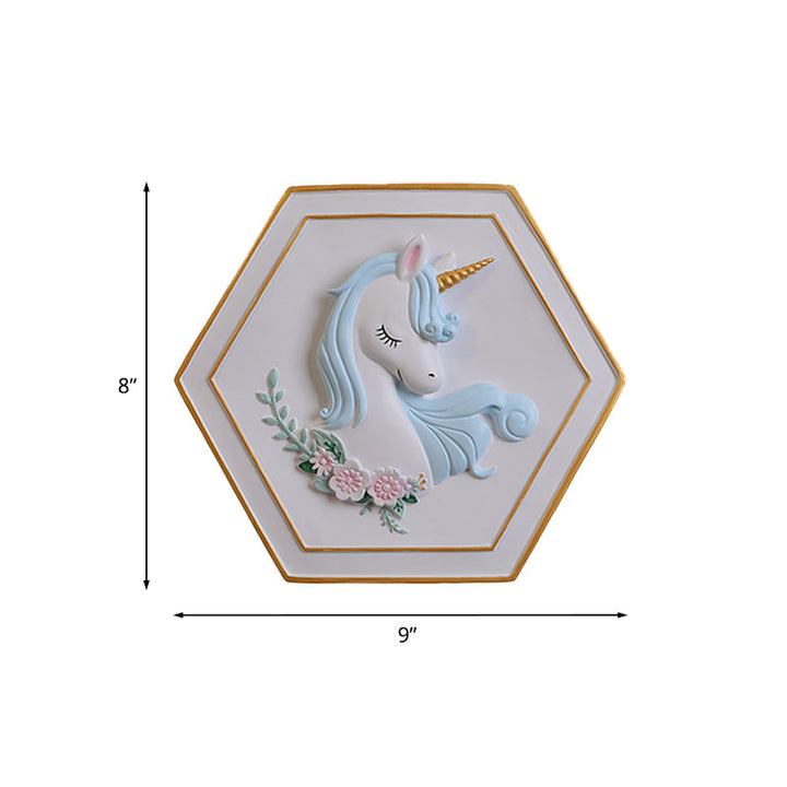 Skørter | Pink Unicorn Sconce Lighting with Hexagon Design Cartoon LED Resin Pull Chain Wall Lamp