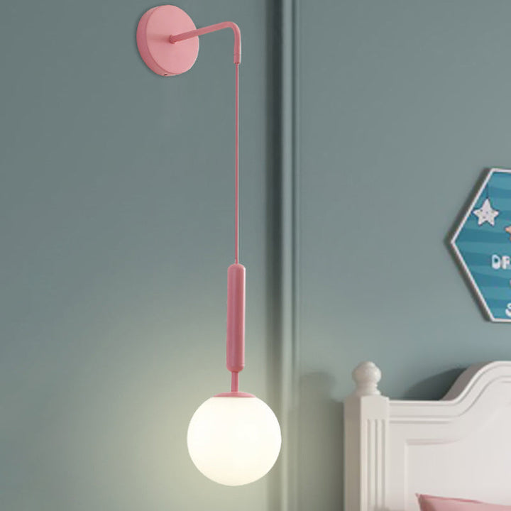Skørter | 1 Bulb Wall Pendant Light Minimalism Pink Finish Wall Mounted Lamp with Globe White Matte/Clear Water Glass Shade