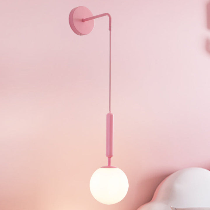 Skørter | 1 Bulb Wall Pendant Light Minimalism Pink Finish Wall Mounted Lamp with Globe White Matte/Clear Water Glass Shade