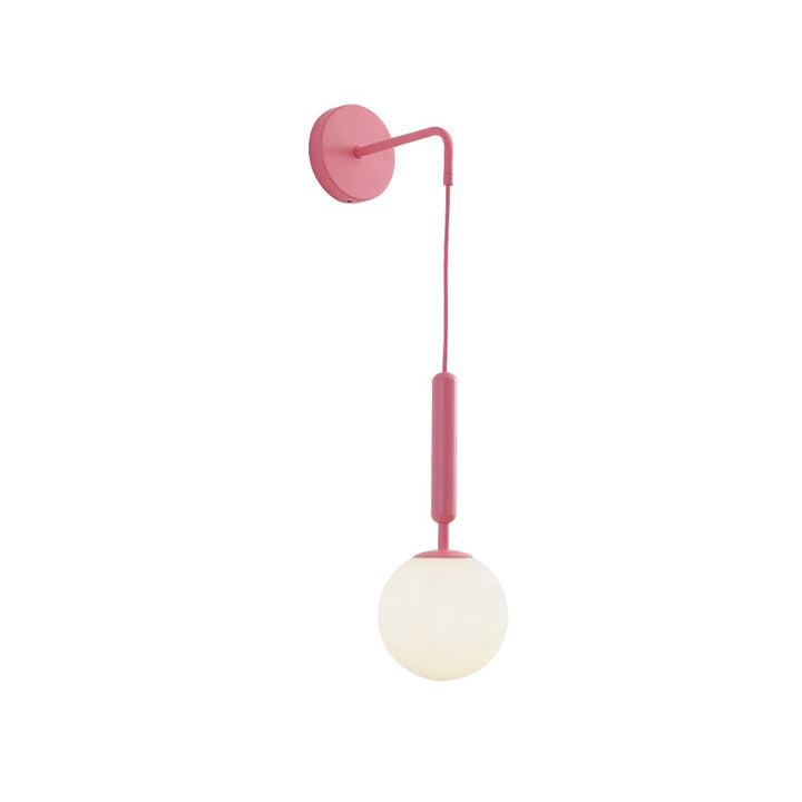 Skørter | 1 Bulb Wall Pendant Light Minimalism Pink Finish Wall Mounted Lamp with Globe White Matte/Clear Water Glass Shade