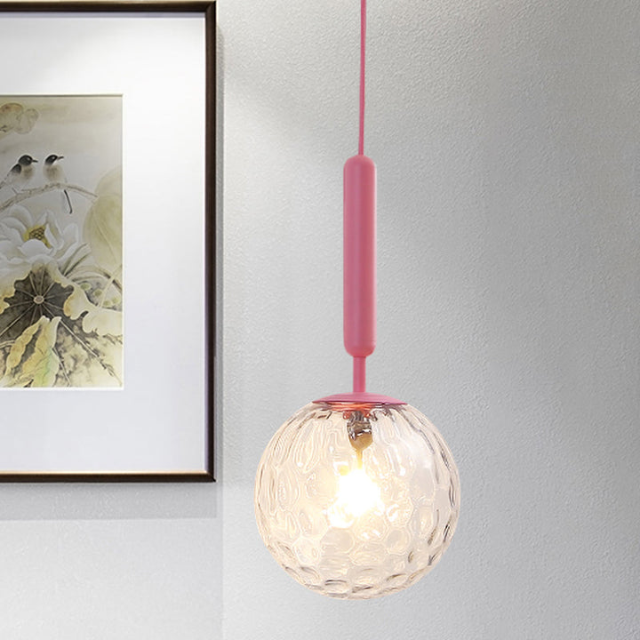 Skørter | 1 Bulb Wall Pendant Light Minimalism Pink Finish Wall Mounted Lamp with Globe White Matte/Clear Water Glass Shade