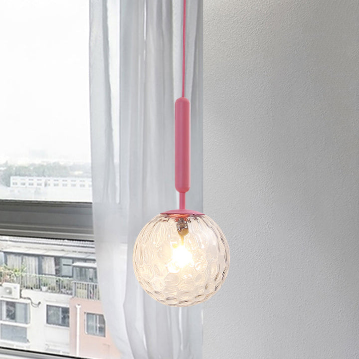 Skørter | 1 Bulb Wall Pendant Light Minimalism Pink Finish Wall Mounted Lamp with Globe White Matte/Clear Water Glass Shade