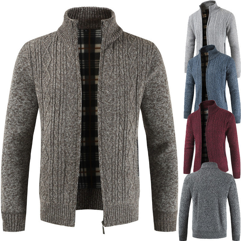 Men's zip-up knitted jacket with stood-up collar Lisslune
