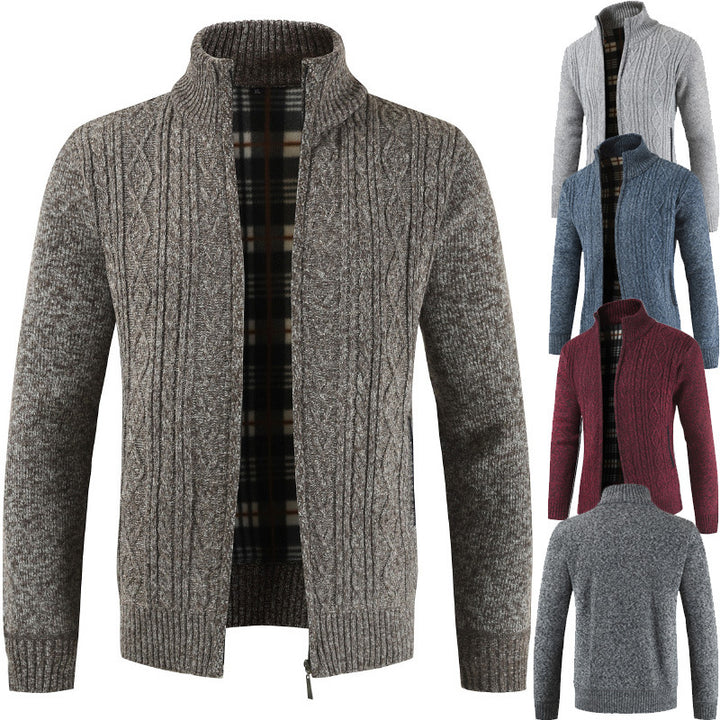Men's zip-up knitted jacket with stood-up collar Lisslune