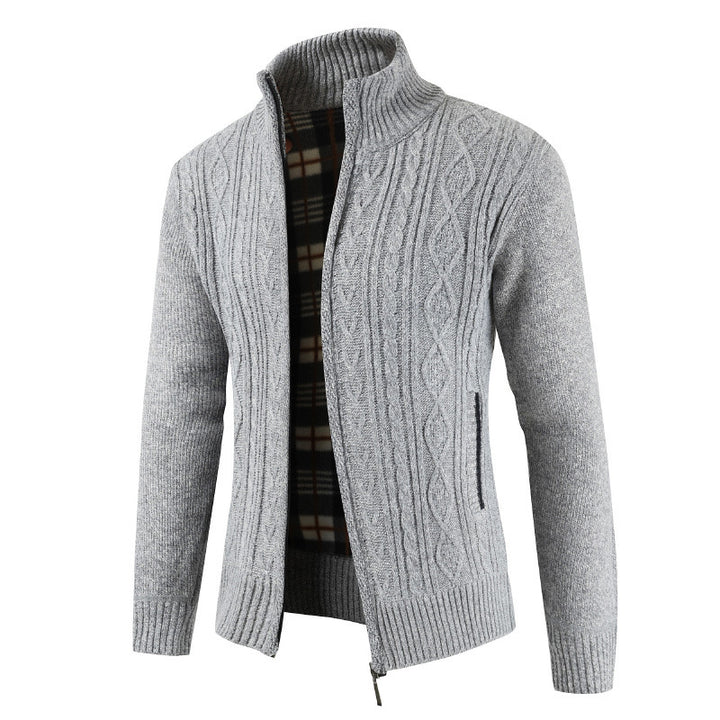Men's zip-up knitted jacket with stood-up collar Lisslune
