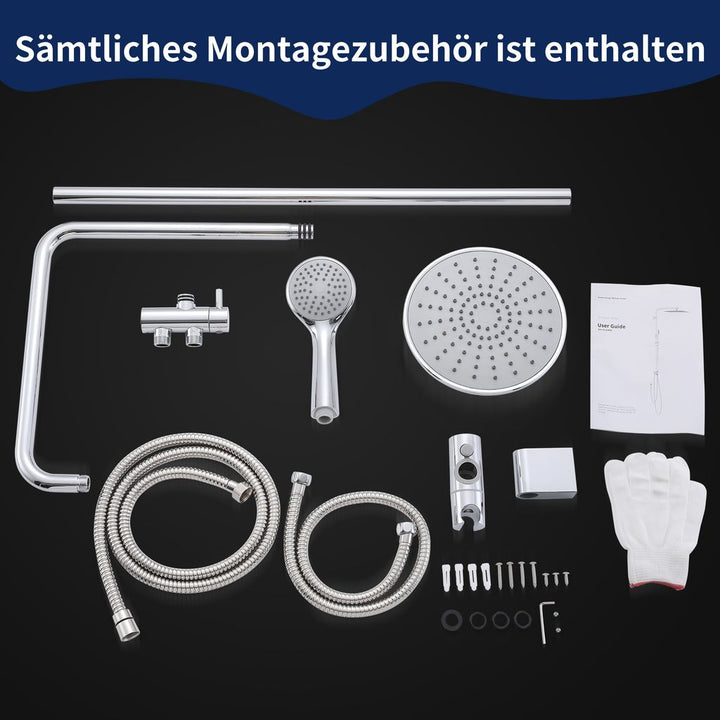 Lisslune | Shower system without faucet, rain shower with stainless steel round shower head, chrome overhead shower rod shower set shower column set SUS304