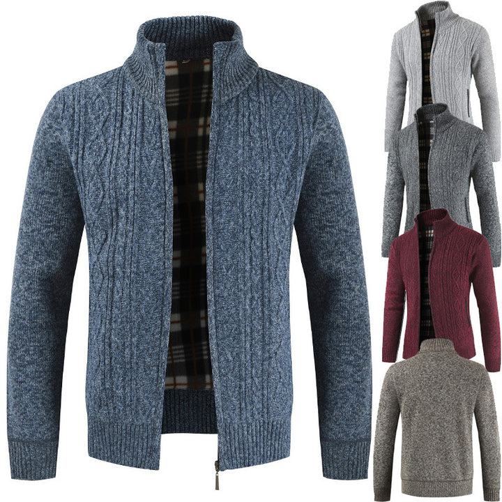 Men's zip-up knitted jacket with stood-up collar Lisslune