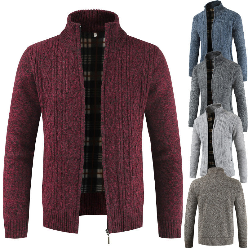 Men's zip-up knitted jacket with stood-up collar Lisslune