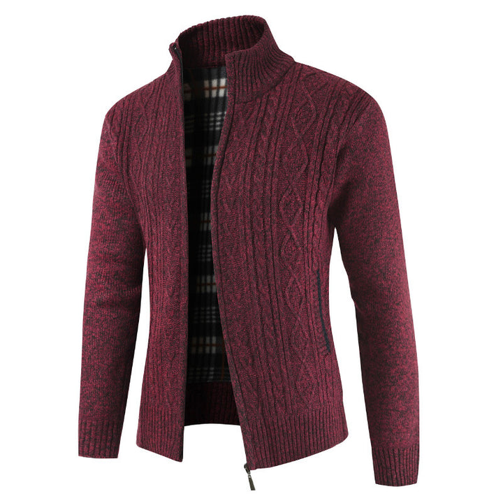 Men's zip-up knitted jacket with stood-up collar Lisslune
