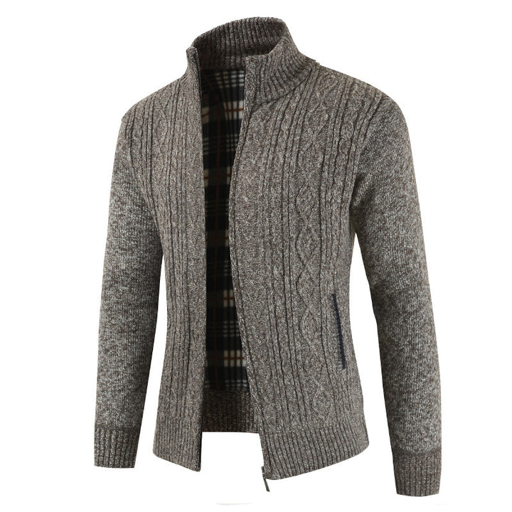 Men's zip-up knitted jacket with stood-up collar Lisslune