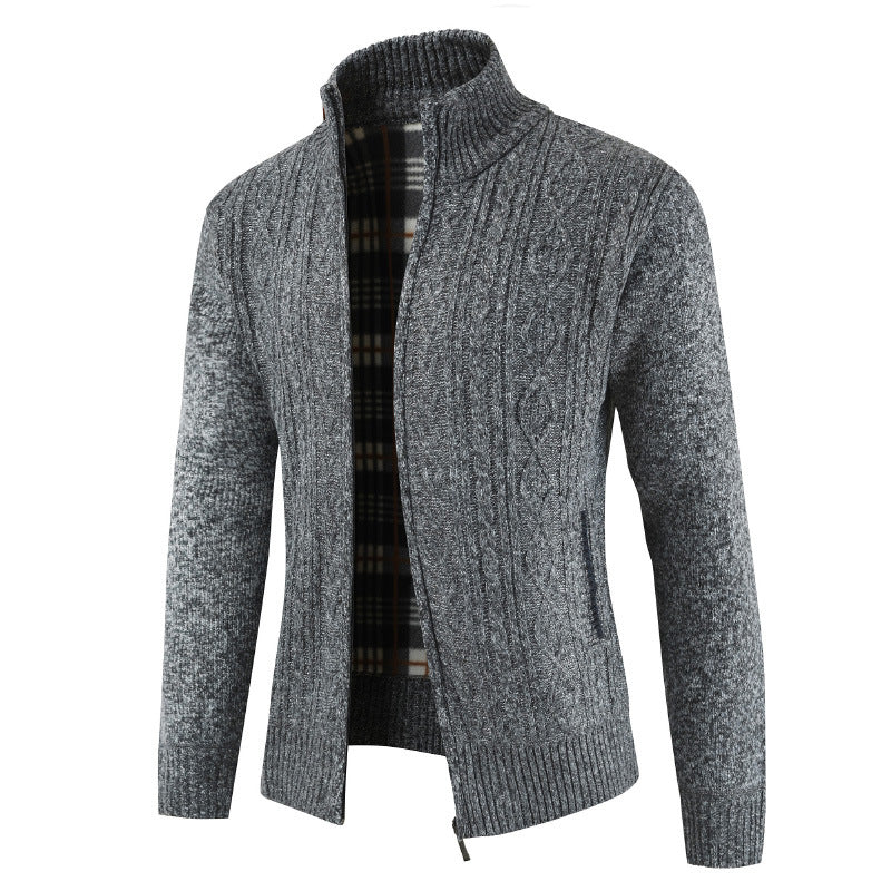 Men's zip-up knitted jacket with stood-up collar Lisslune
