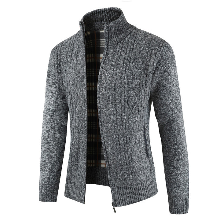 Men's zip-up knitted jacket with stood-up collar Lisslune