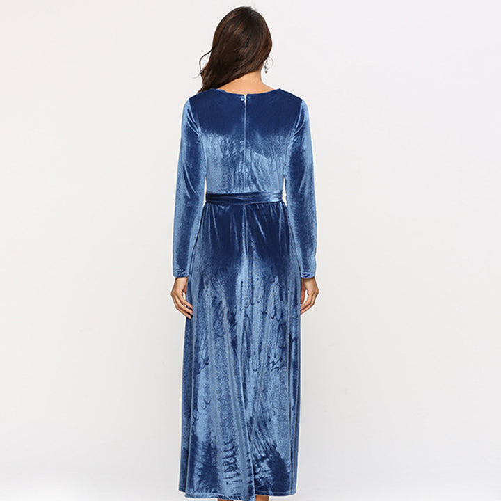 Women's elegant maxi dress made of soft velvet with waist belt Lisslune
