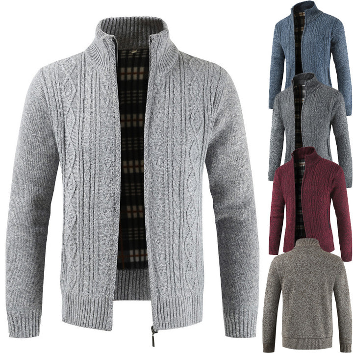Men's zip-up knitted jacket with stood-up collar Lisslune