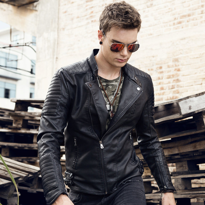 Men's biker jacket in modern design with sturdy zippered pockets Lisslune