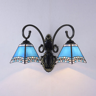 Lisslune | Pyramid Wall Light Nautical Tiffany Blue Glass 2 Lights Wall Lamp Light in Blue for Bathroom