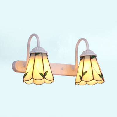 Lisslune | Beige Glass Lily Wall Mount Lighting Tiffany 2 Heads White Vanity Light Fixture