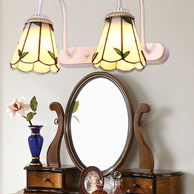 Lisslune | Beige Glass Lily Wall Mount Lighting Tiffany 2 Heads White Vanity Light Fixture