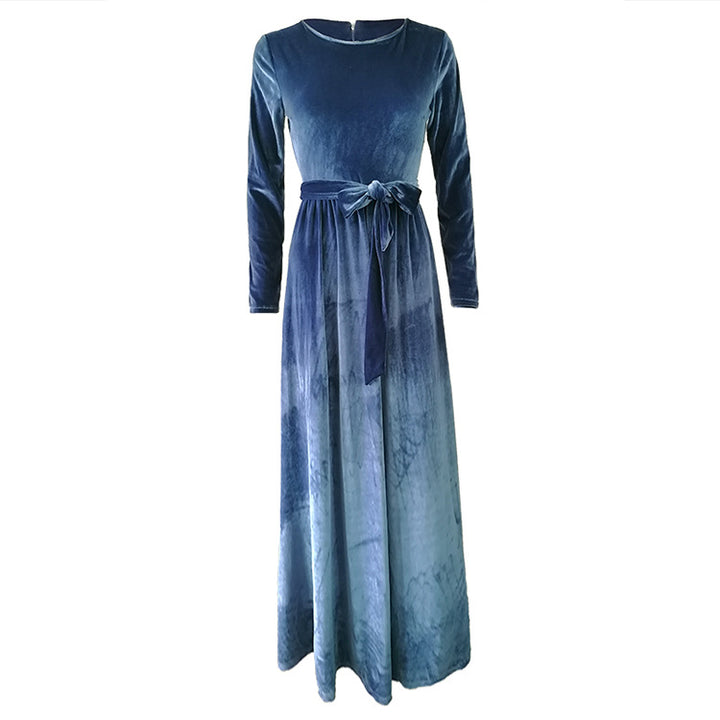 Women's elegant maxi dress made of soft velvet with waist belt Lisslune