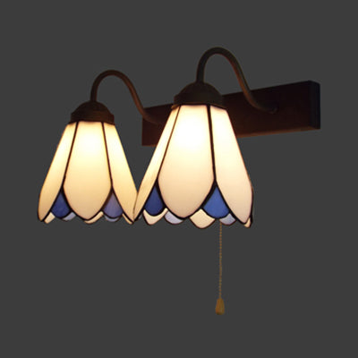 Lisslune | White Glass Lily Wall Lamp Tiffany 2 Heads Black Wall Mount Light with Pull Switch