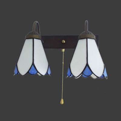 Lisslune | White Glass Lily Wall Lamp Tiffany 2 Heads Black Wall Mount Light with Pull Switch