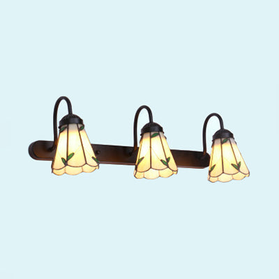 Lisslune | Lily Wall-mounted Light Tiffany Beige Glass 3 Heads Black Vanity Lighting Fixture for Bathroom