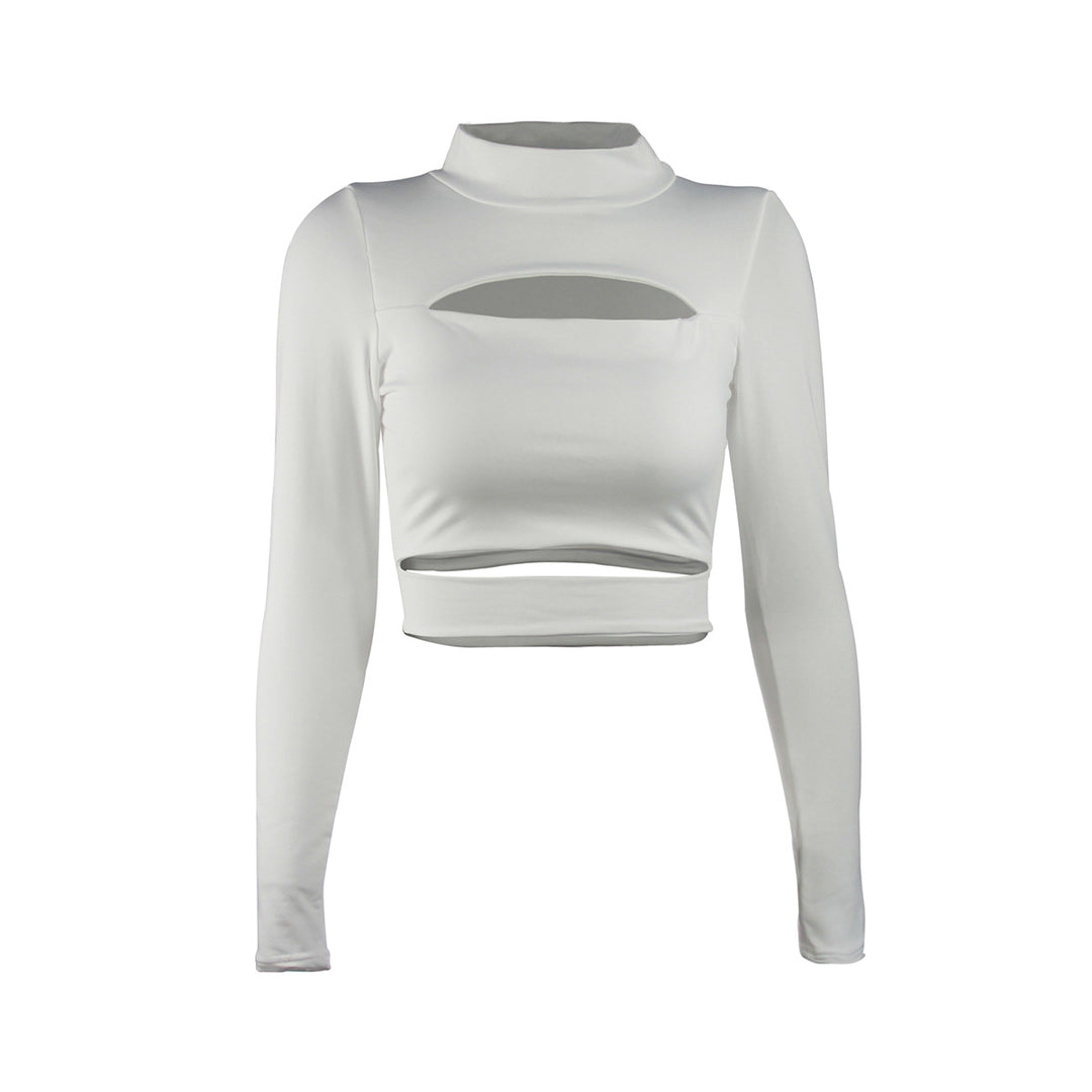 Damen Crop Top mit hochgeschlossenem Kragen und Cut-Outs Lisslune