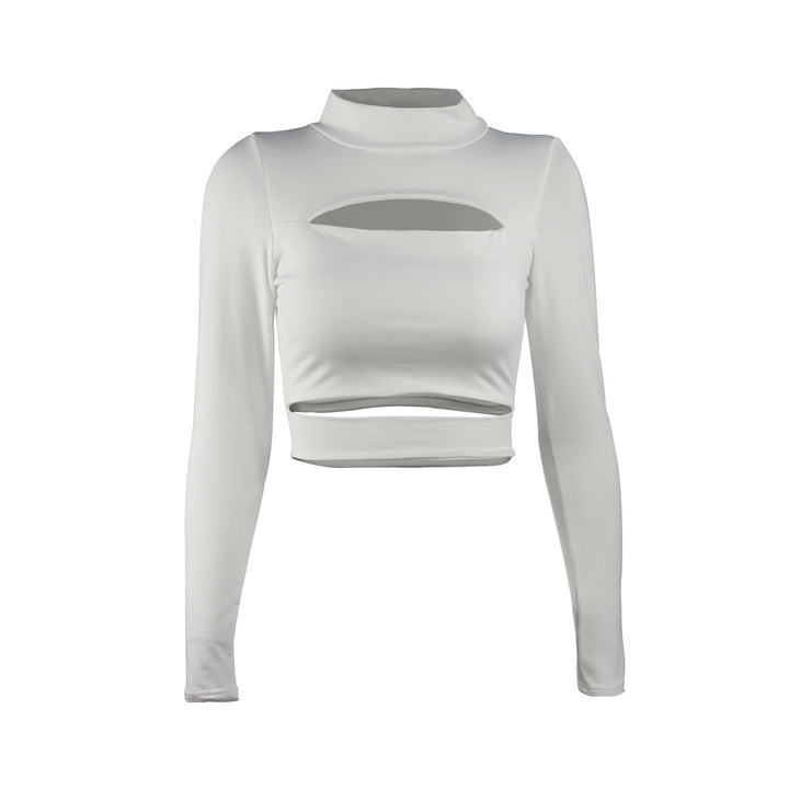 Damen Crop Top mit hochgeschlossenem Kragen und Cut-Outs Lisslune