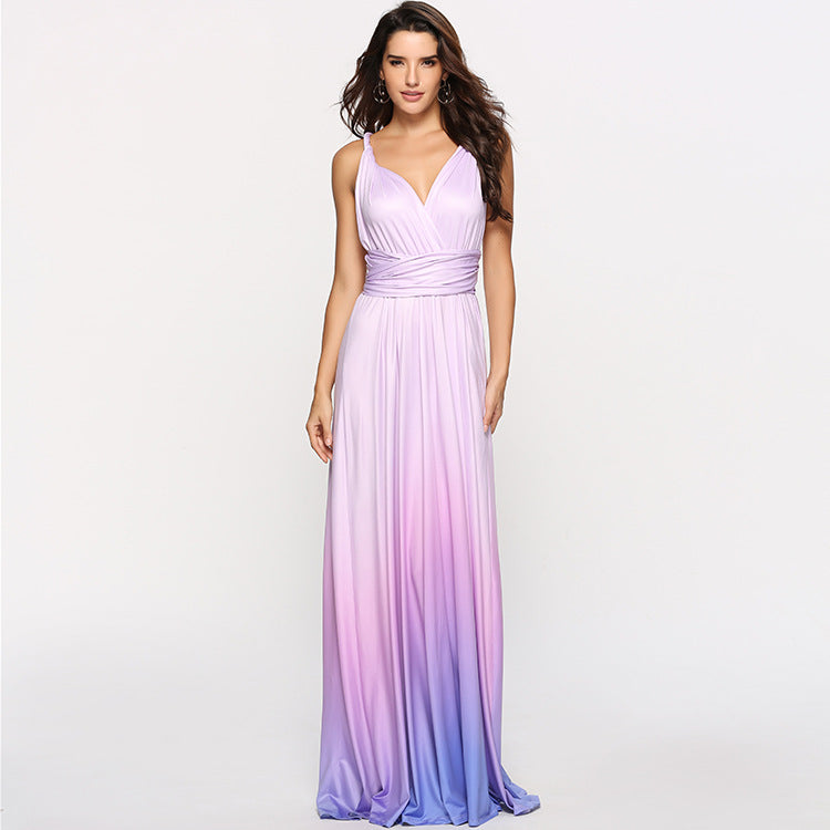 Ladies' maxi dress with flowing waterfall neckline and ombre design