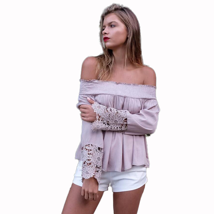 Women's blouse with off-shoulder design and floral lace sleeves Lisslune