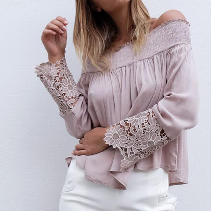 Women's blouse with off-shoulder design and floral lace sleeves Lisslune