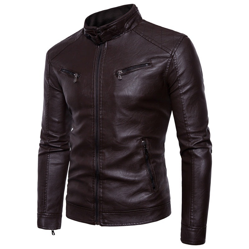 Men's Synthetic Leather Biker Jacket with Quilted Back Section Lisslune