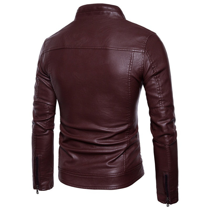 Men's Synthetic Leather Biker Jacket with Quilted Back Section Lisslune