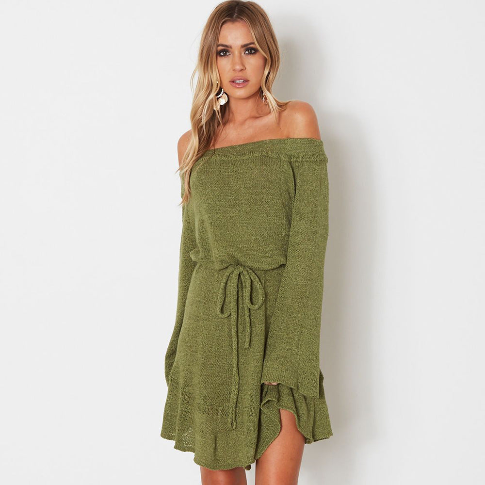 Ladies' casual dress with off-the-shoulder design and playful hem