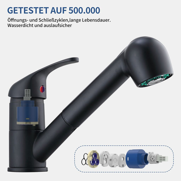 Lisslune | Black Faucet Kitchen, Kitchen Faucets with 2 Spray Types Faucet with Pull-Out Spray, Mixing Valve Kitchen for Dual Sink