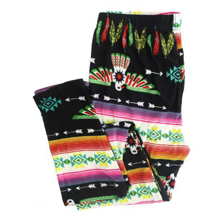 Women's leggings with colorful ethnic pattern and elastic waistband Lisslune