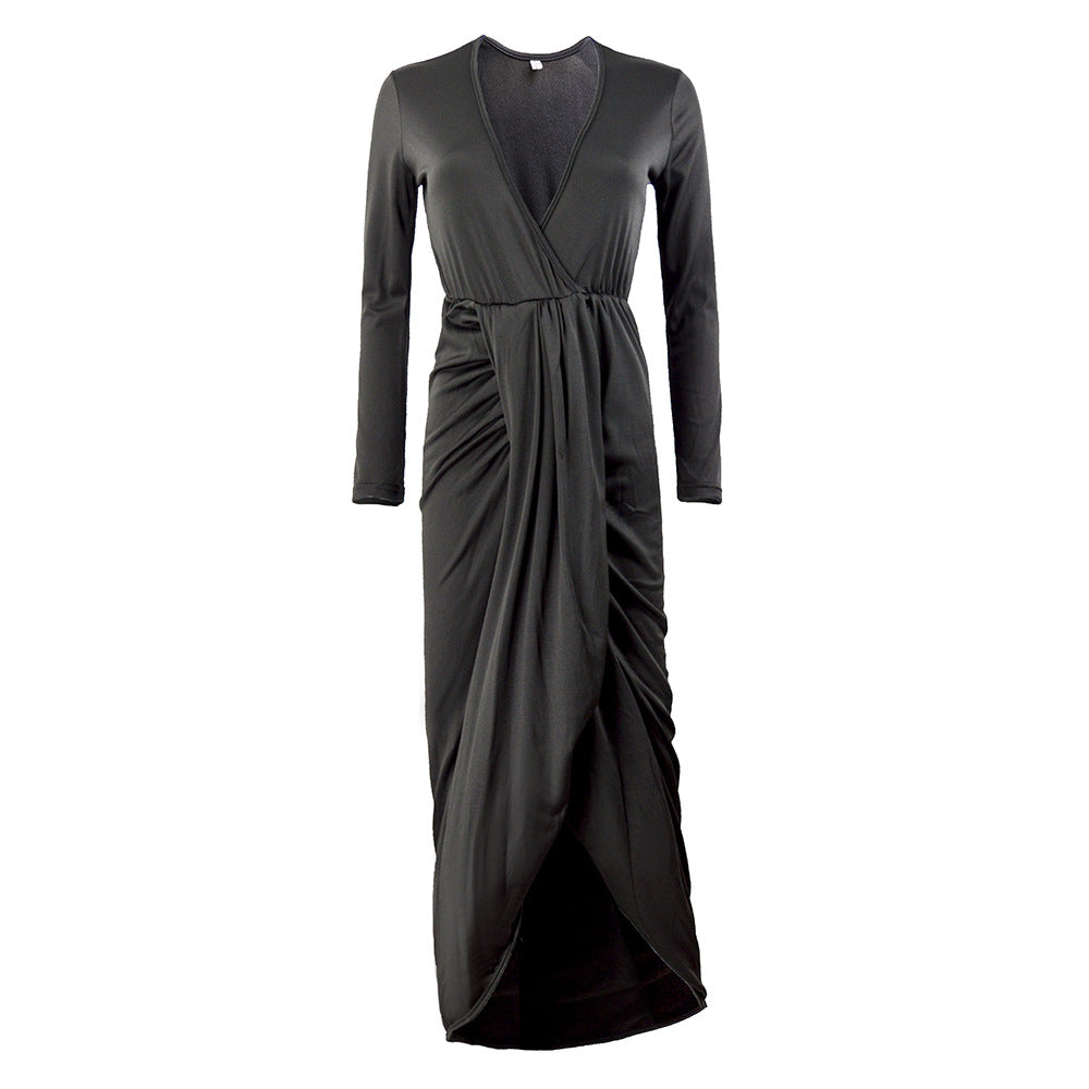 Women's maxi dress with elegant wrap design and deep V-neck