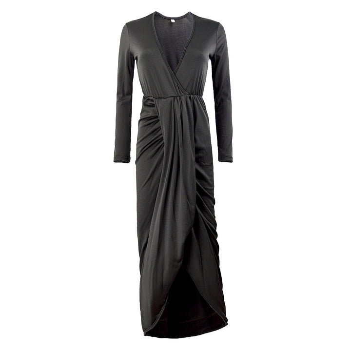 Women's maxi dress with elegant wrap design and deep V-neck