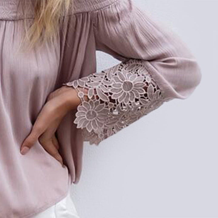 Women's blouse with off-shoulder design and floral lace sleeves Lisslune