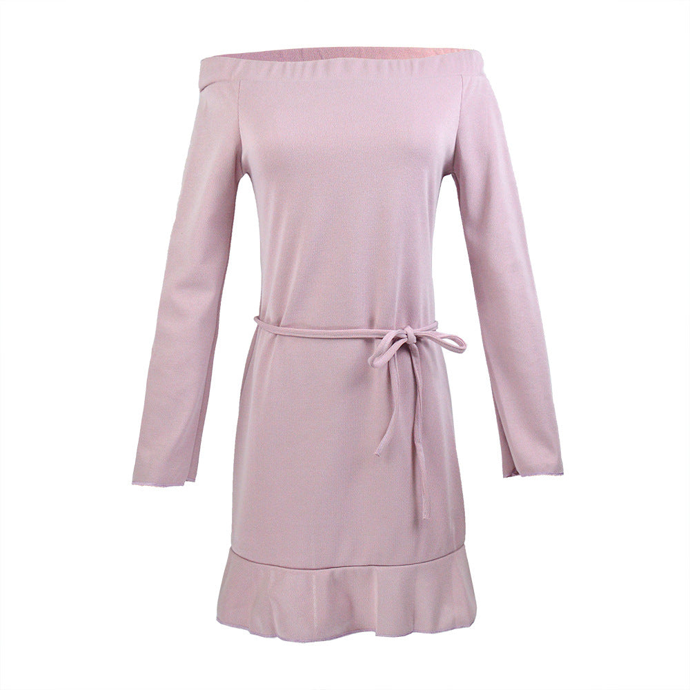 Ladies' casual dress with off-the-shoulder design and playful hem