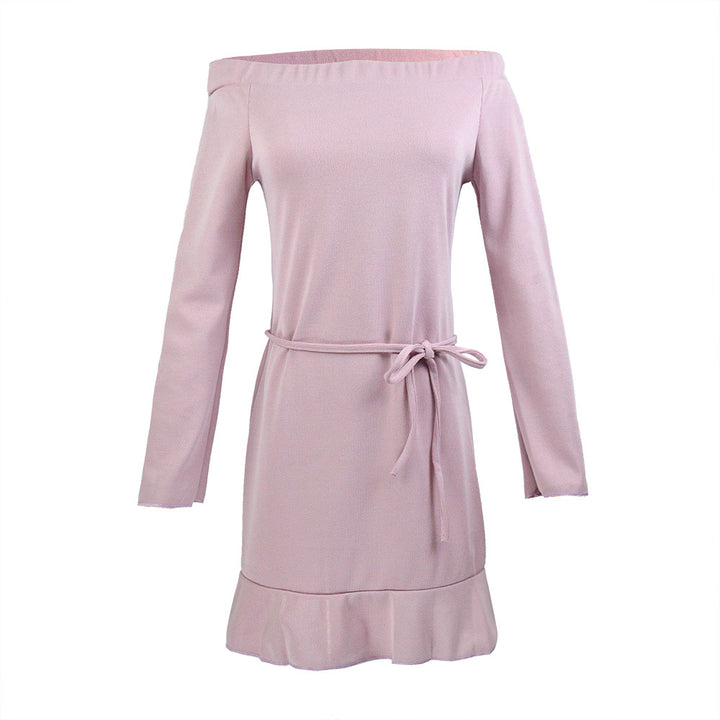 Ladies' casual dress with off-the-shoulder design and playful hem
