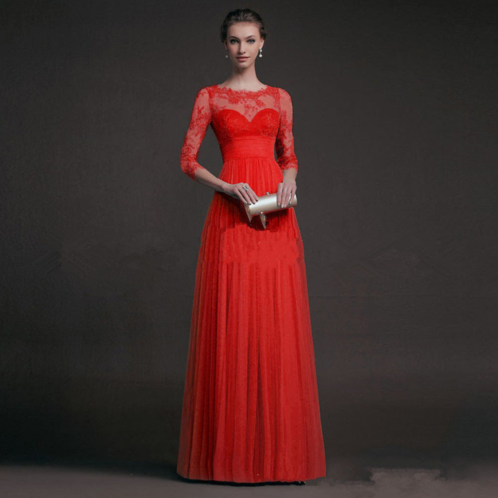 Ladies Elegant Evening Dress with Transparent Lace and Chic Skirt Lisslune