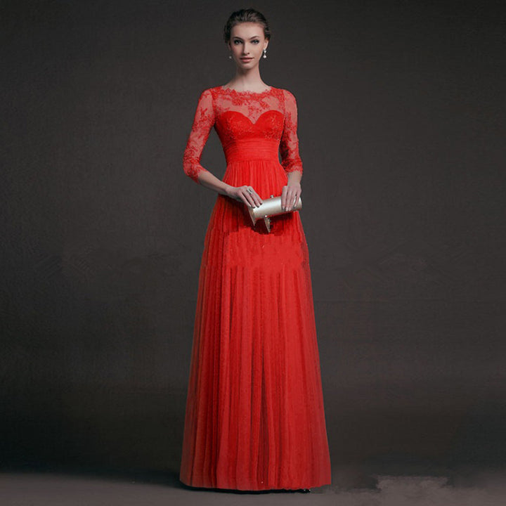 Ladies Elegant Evening Dress with Transparent Lace and Chic Skirt Lisslune