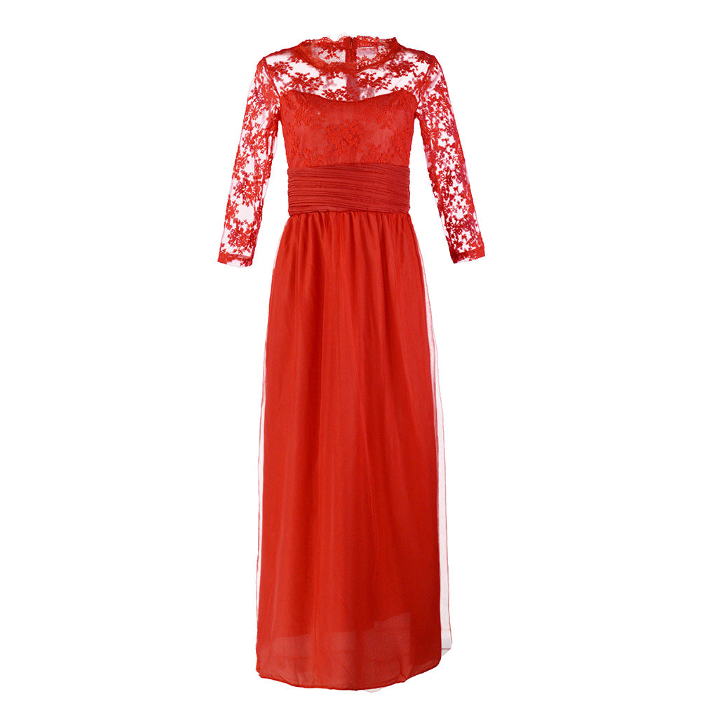Ladies Elegant Evening Dress with Transparent Lace and Chic Skirt Lisslune