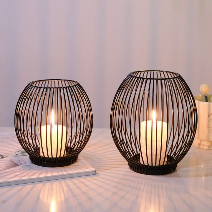 Lisslune | Set of 3 Vintage Black Metal Lantern Candelabras