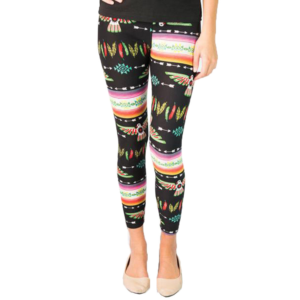 Women's leggings with colorful ethnic pattern and elastic waistband Lisslune